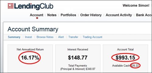 Lending Club Account Screen