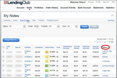 Lending Club Notes Screen