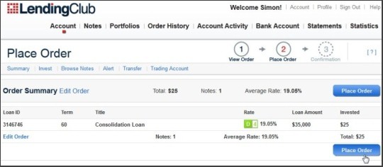 Lending Club Place Order