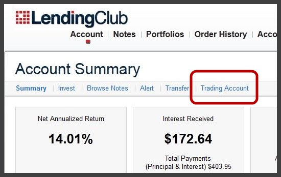 lending club trading account