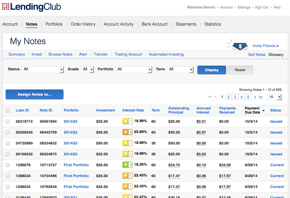 view lending club loans to invest