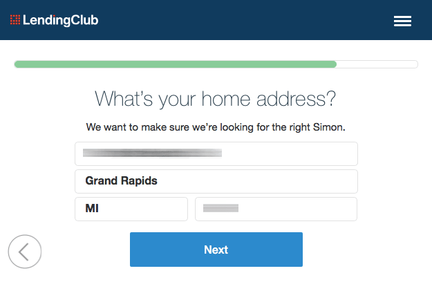 Lending Club Address Page