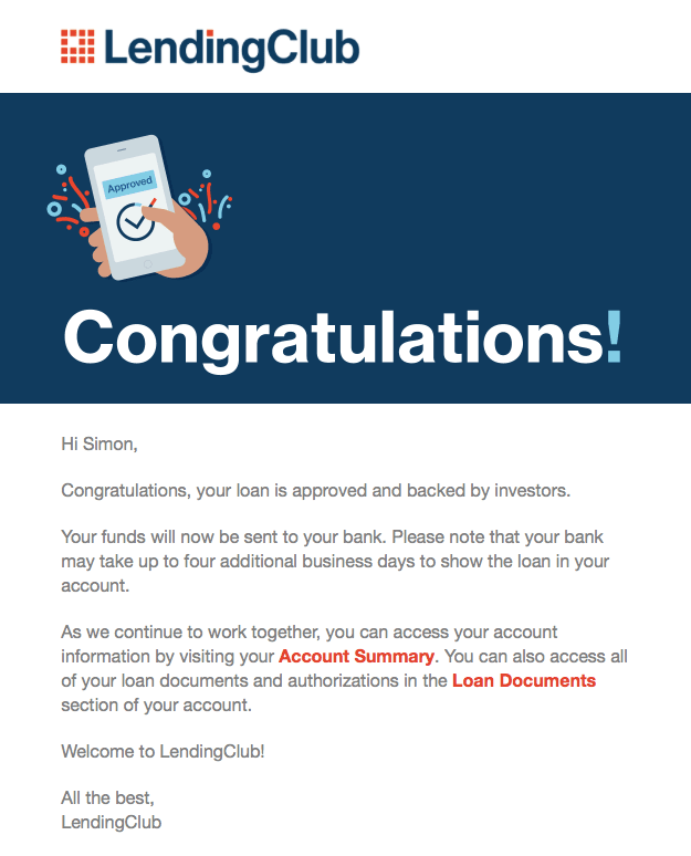 Lending Club Loan Approved Email